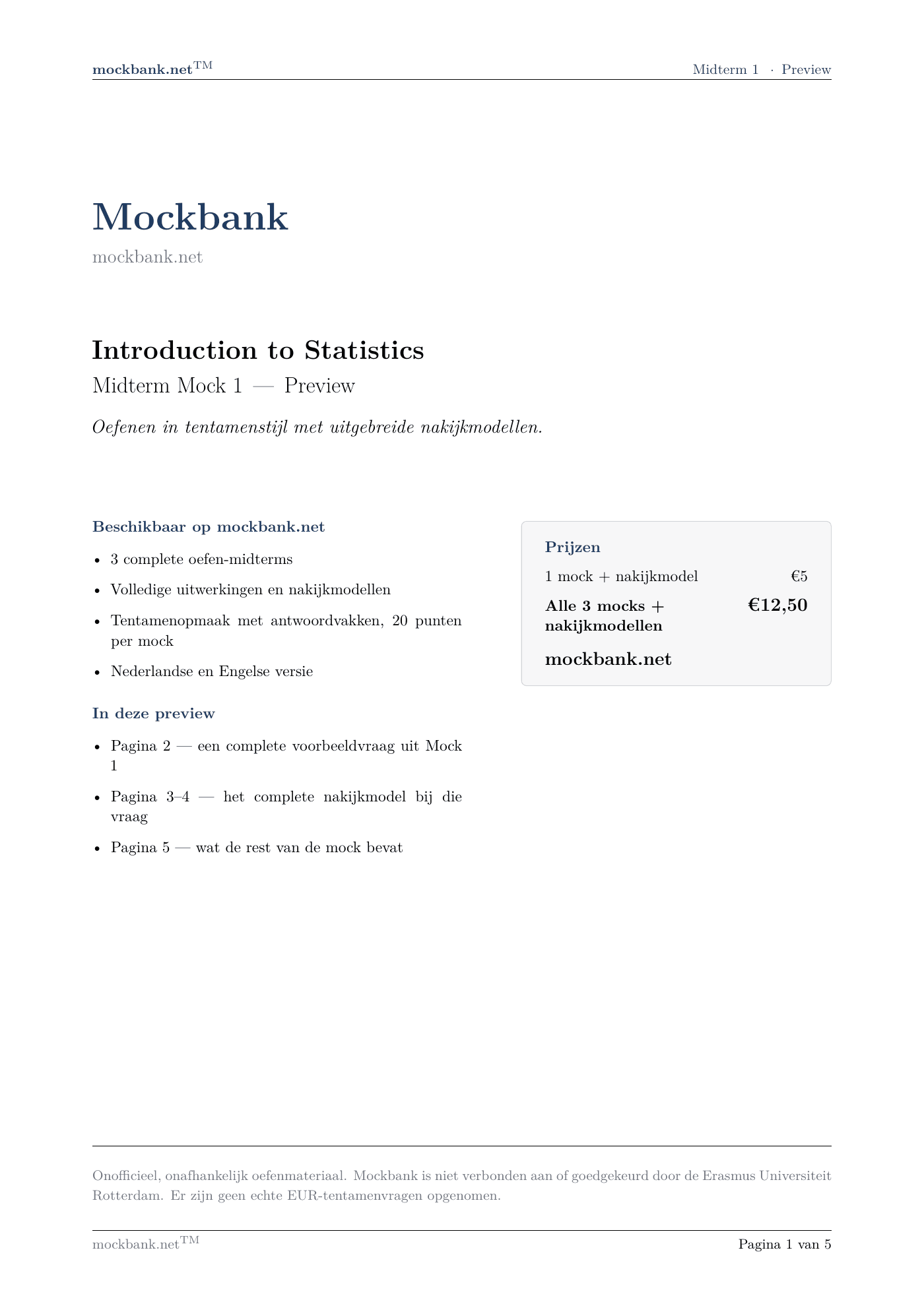 Mock 1 · Overzicht, een pagina uit het pakket.