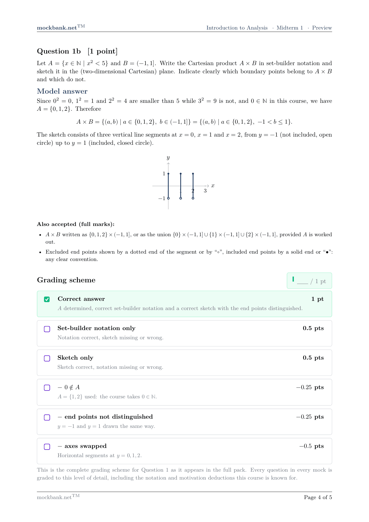 Question 1 · Grading scheme (2 of 2), a page from the pack.
