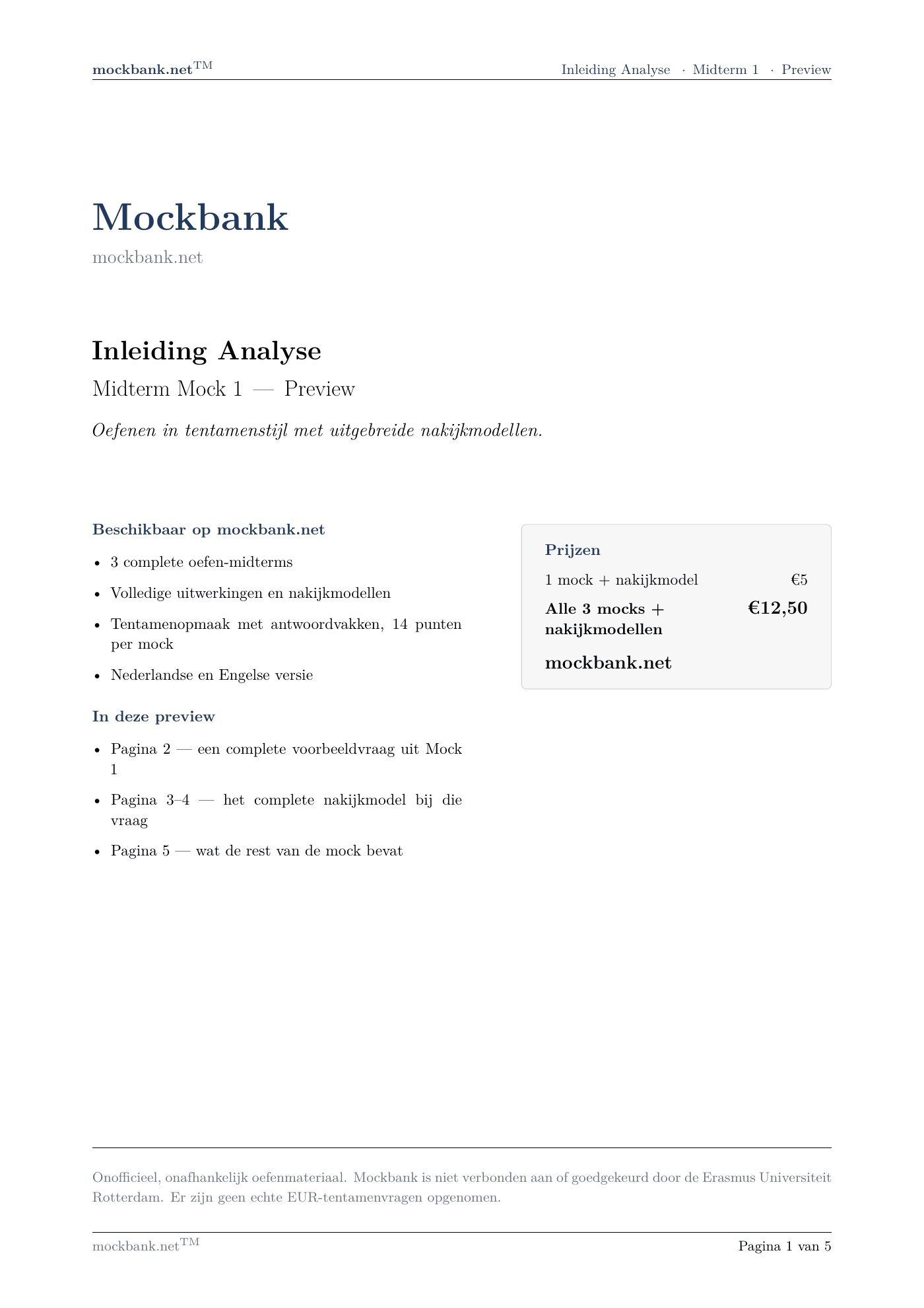 Mock 1 · Overzicht, een pagina uit het pakket.