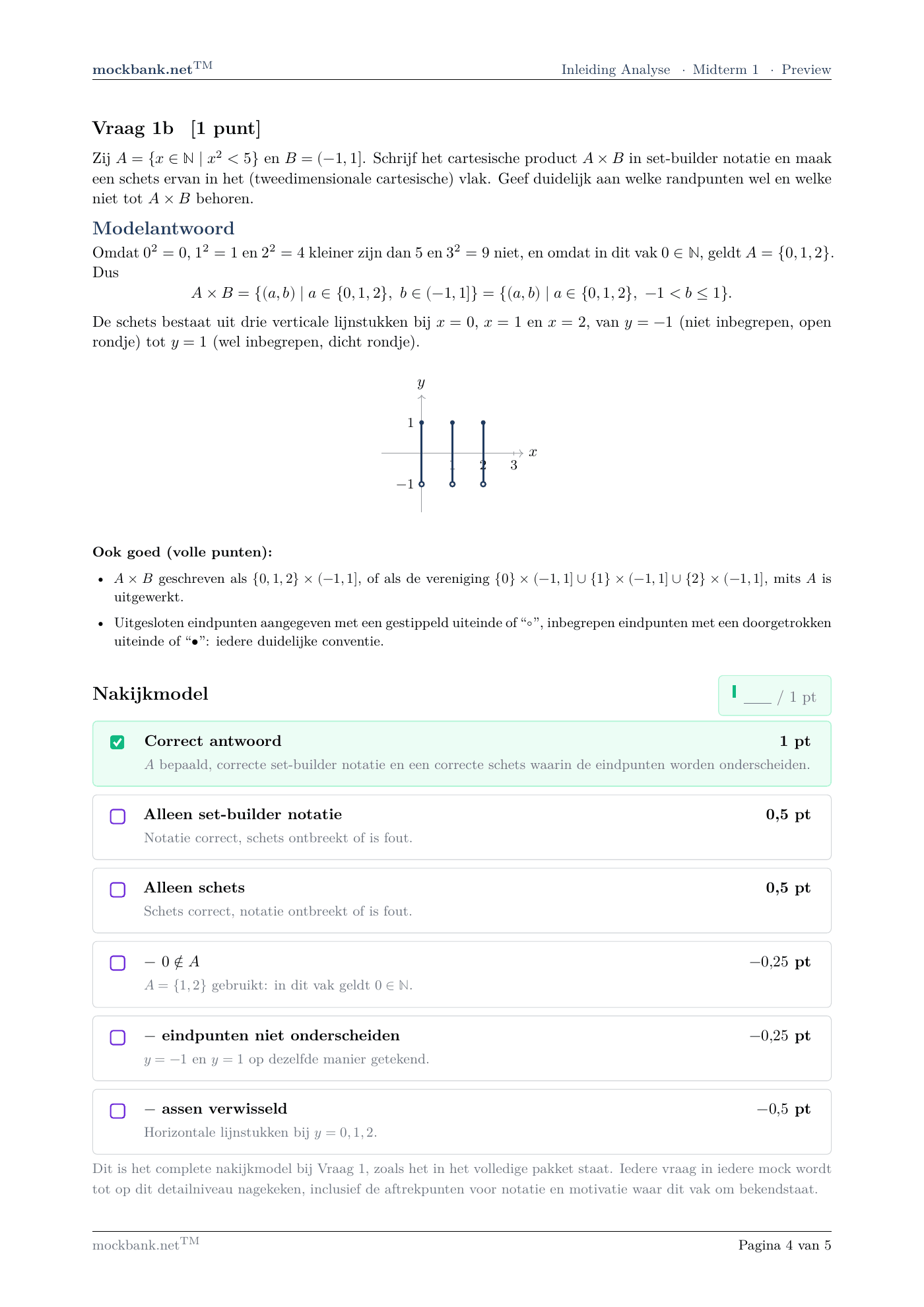 Vraag 1 · Nakijkmodel (2 van 2), een pagina uit het pakket.